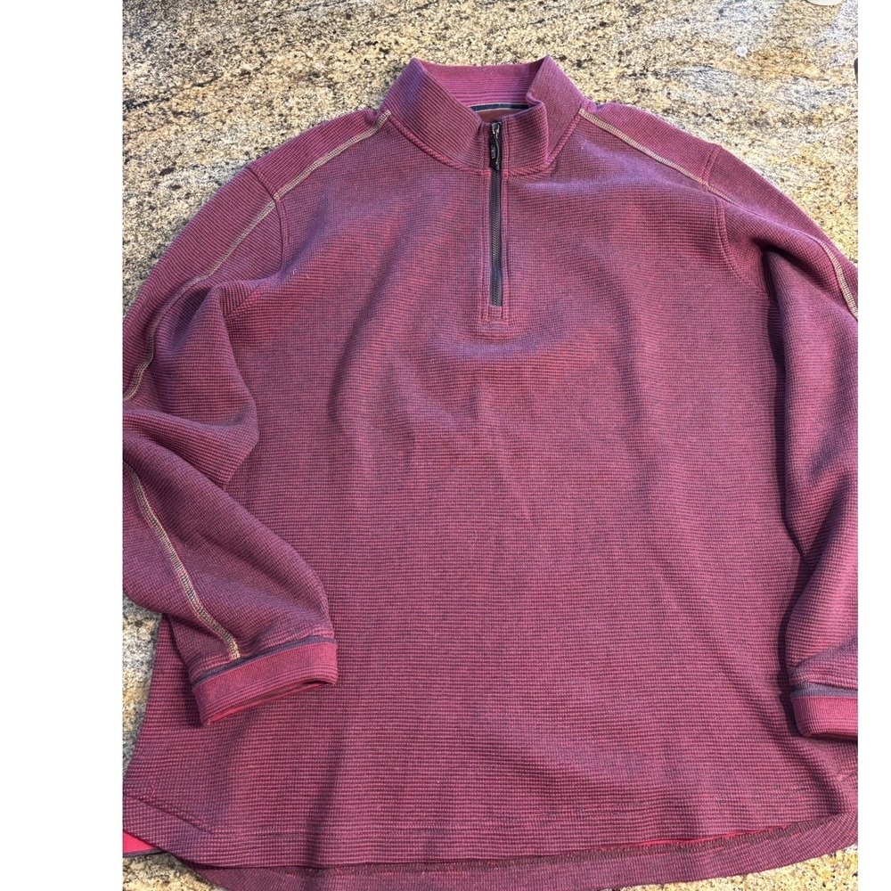 Robert‎ Graham Men's Cotton 1/4 Zip Pullover Cranberry/Purple Stripe Size XL